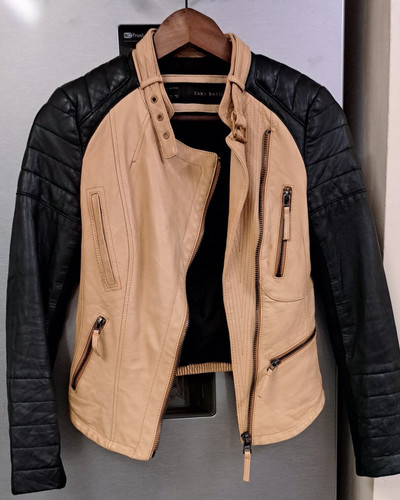 Leather biker jacket size - leather,