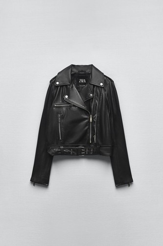 Zara black real leather biker - zara,