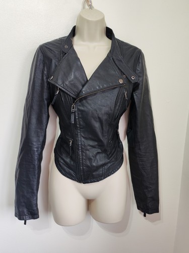 Zara black genuine leather zip